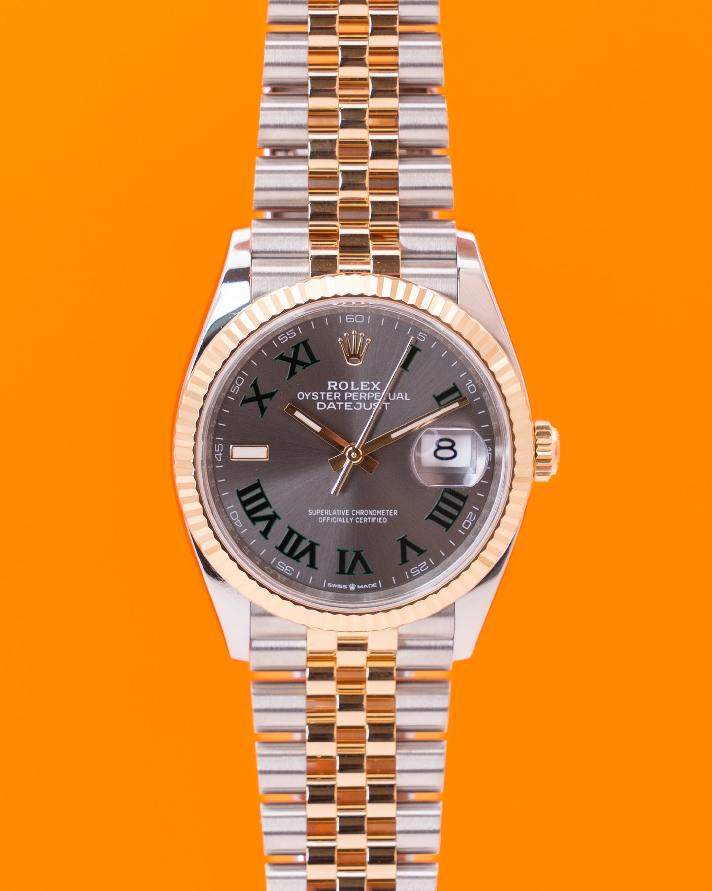 Rolex Datejust 36mm 126233 Yellow Gold Wimbledon Dial Fluted Jubilee 2025