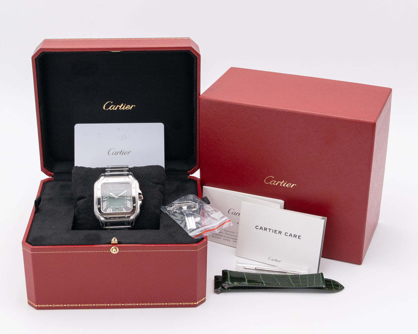 UNWORN FULL STICKERS 2025 Cartier Santos De Cartier 39.8mm WSSA0062 Green Dial Large 2025
