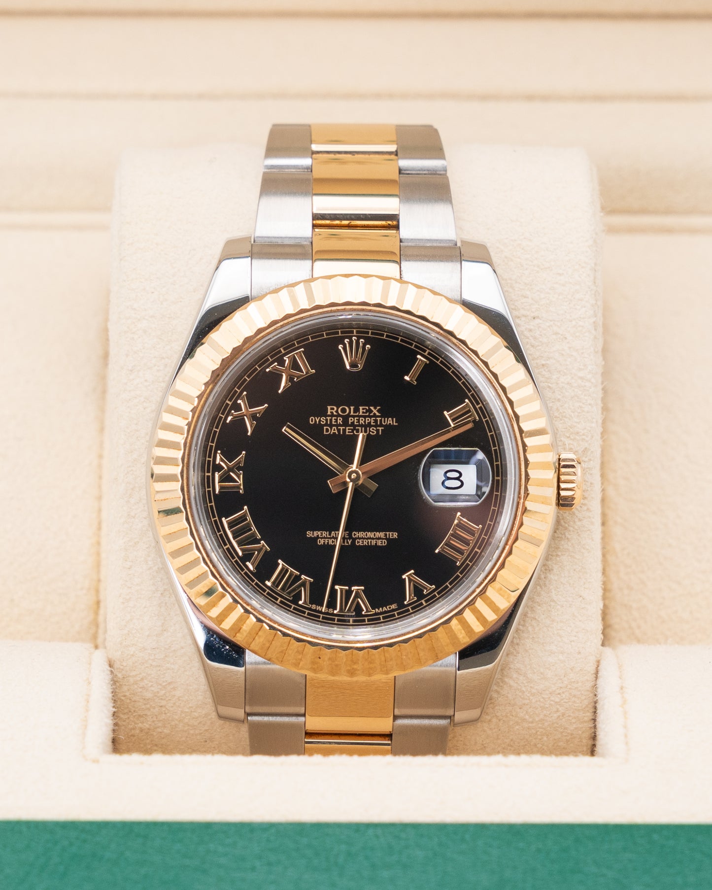 Rolex Datejust II 41mm 116333 Two Tone Yellow Gold Black Roman Dial Fluted Oyster 2010