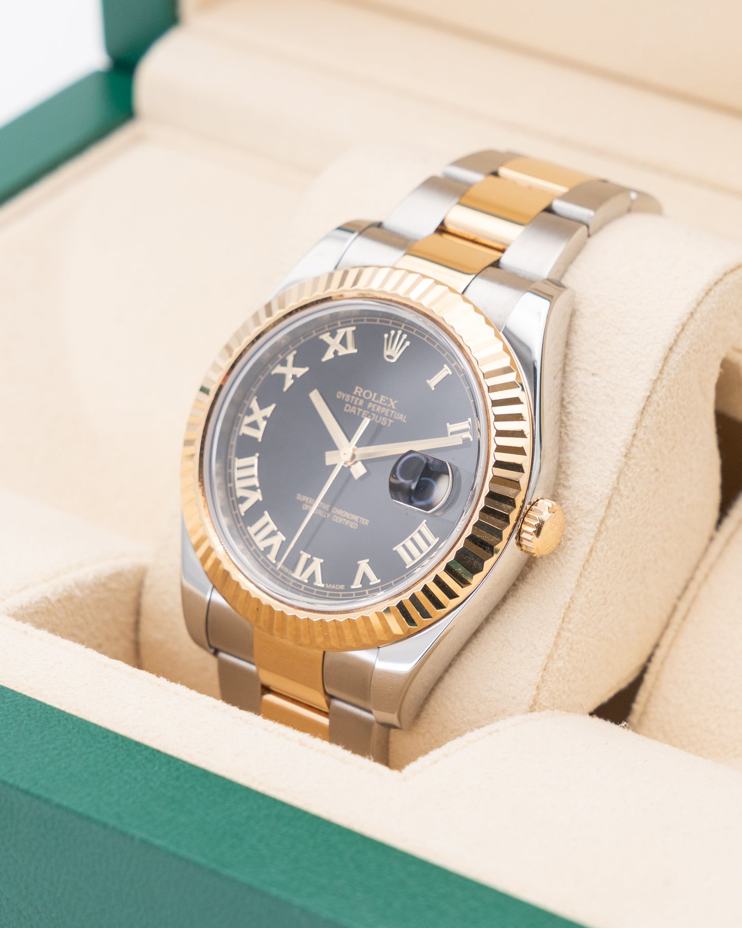 Rolex Datejust II 41mm 116333 Two Tone Yellow Gold Black Roman Dial Fluted Oyster 2010