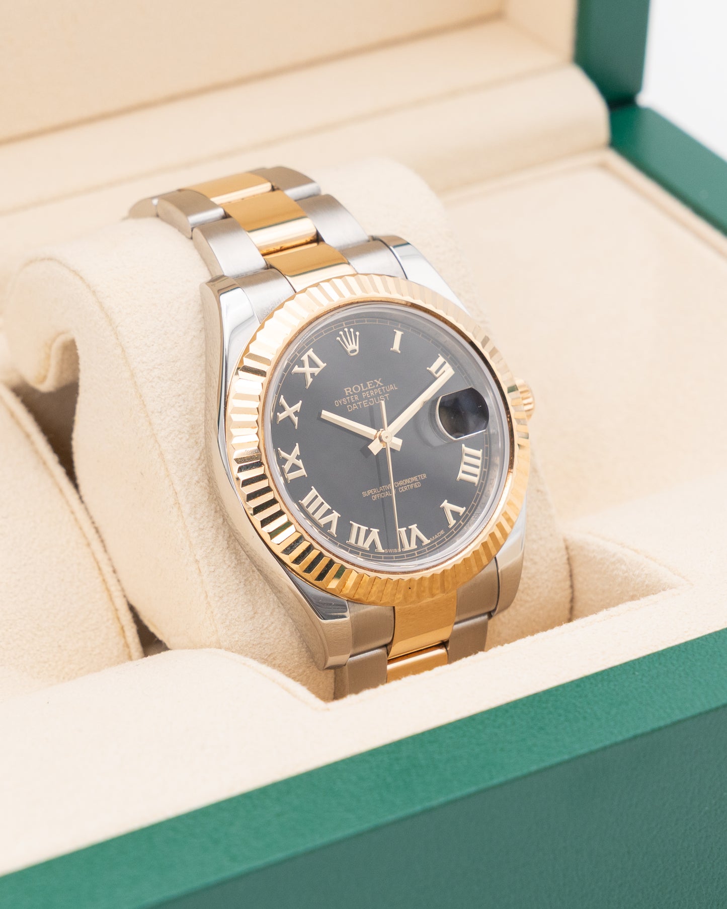 Rolex Datejust II 41mm 116333 Two Tone Yellow Gold Black Roman Dial Fluted Oyster 2010
