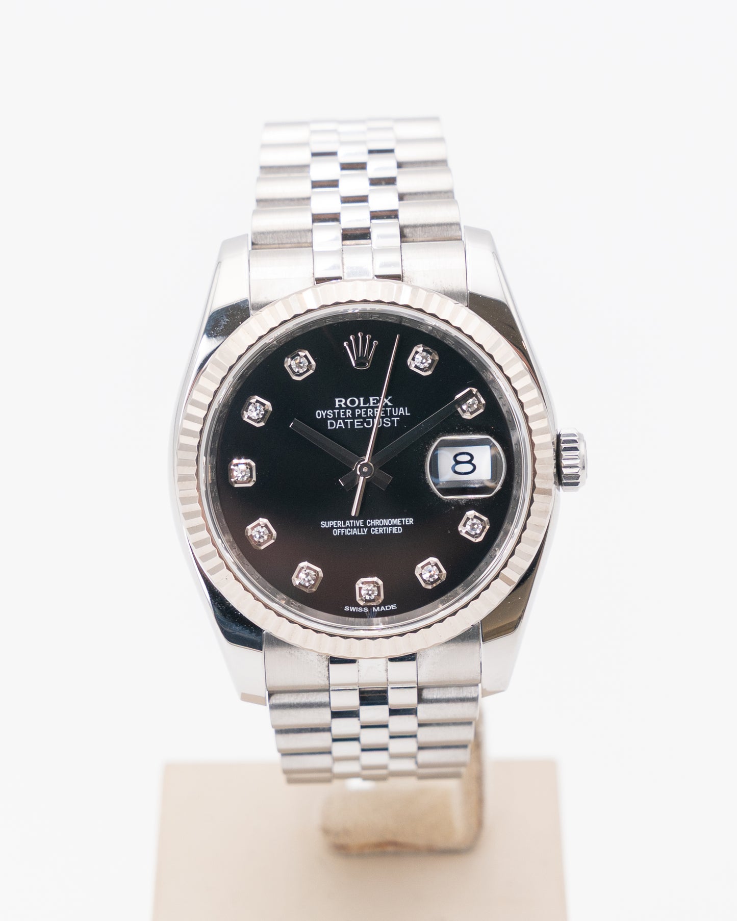 Rolex Datejust 36m 116234 Black Diamond Dial Fluted Jubilee