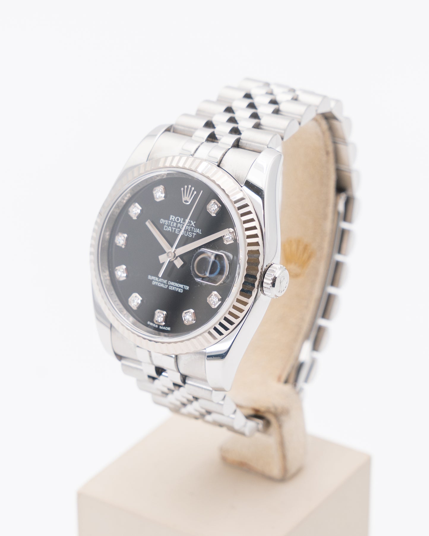 Rolex Datejust 36m 116234 Black Diamond Dial Fluted Jubilee