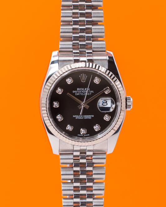 Rolex Datejust 36m 116234 Black Diamond Dial Fluted Jubilee