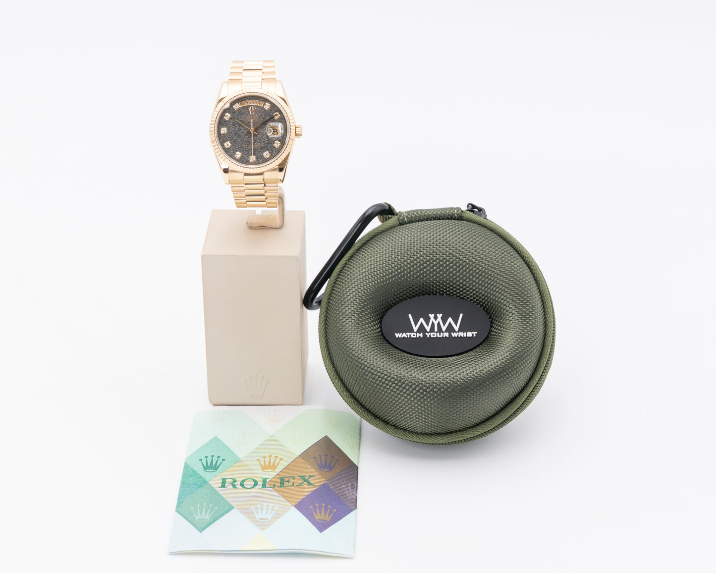 Rolex DayDate 36mm 118238 Fossil / Slate Ammonite Diamond Dial Yellow Gold with papers