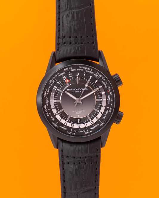 Raymond Weil Freelancer GMT 40.5mm 2765-BKC-20001 Worldtimer Black Leather
