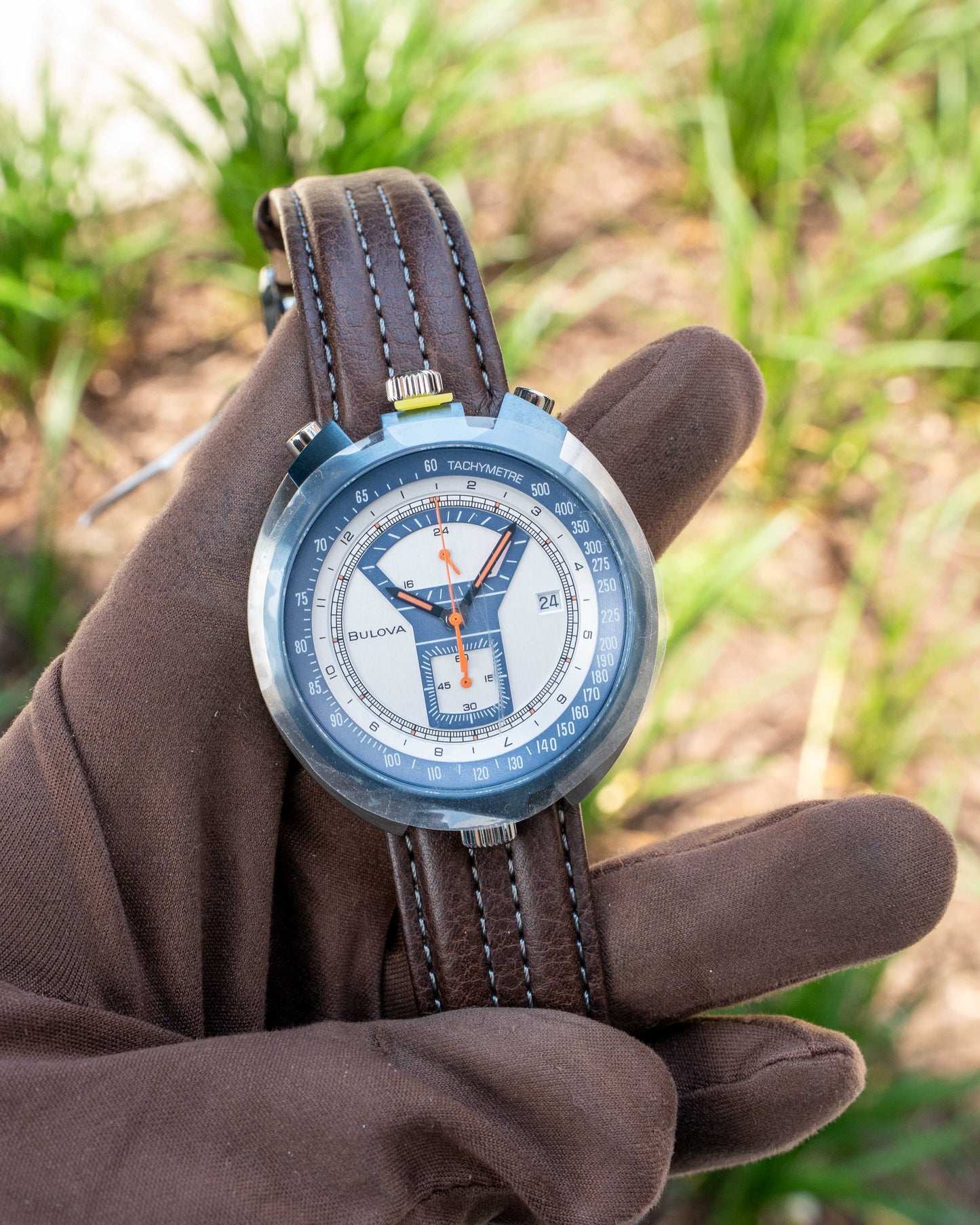 UNWORN Bulova Parking Meter Chronograph 43mm 98B390 Blue and Orange