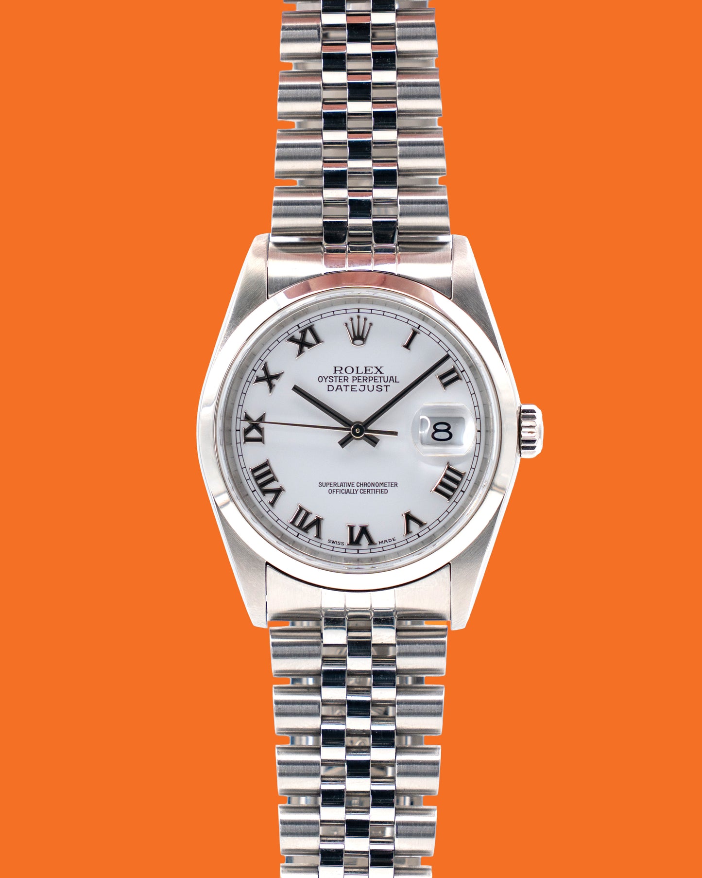 Rolex Datejust 36mm 16200 White Roman Dial on Jubilee F-Serial
