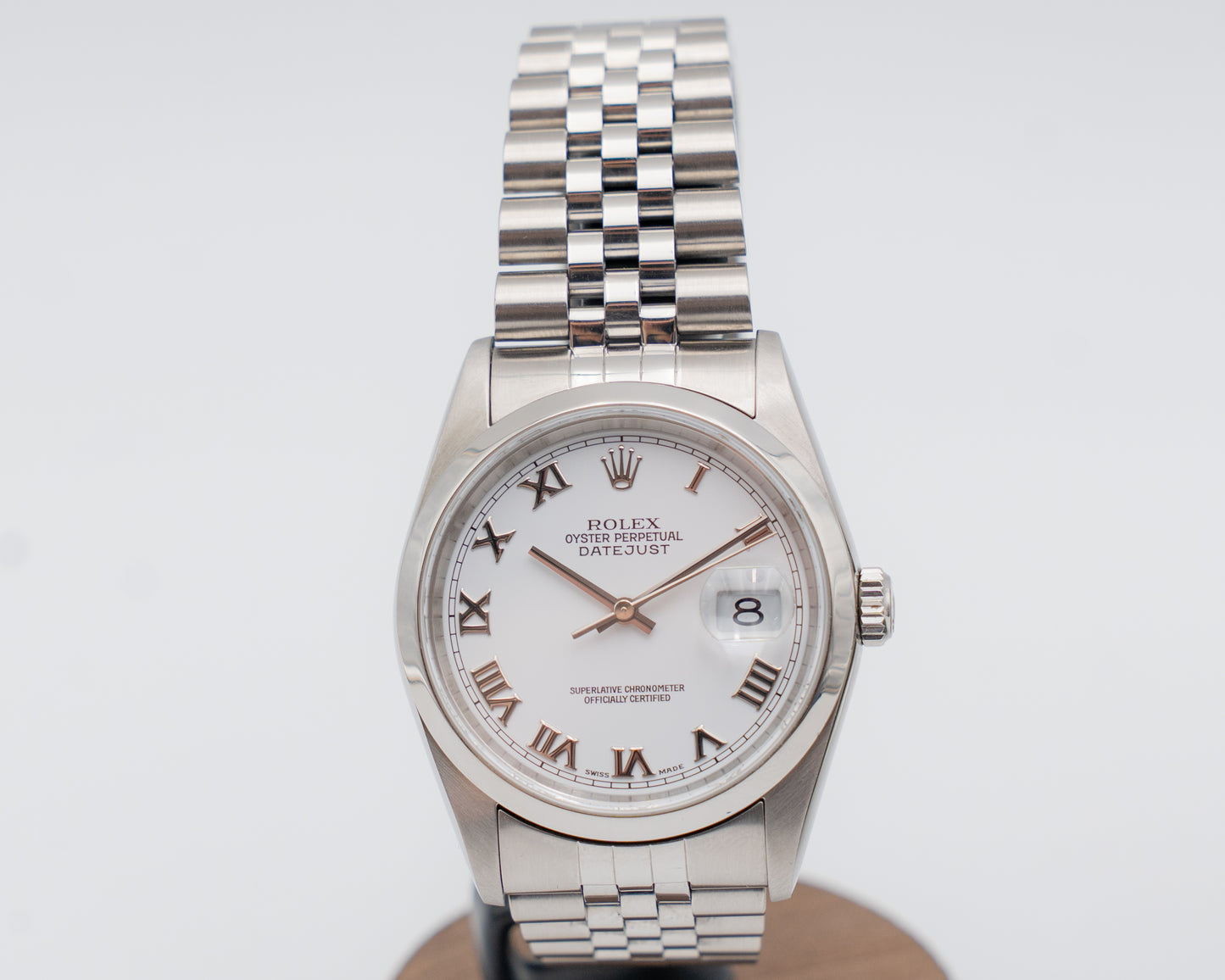 Rolex Datejust 36mm 16200 White Roman Dial on Jubilee F-Serial