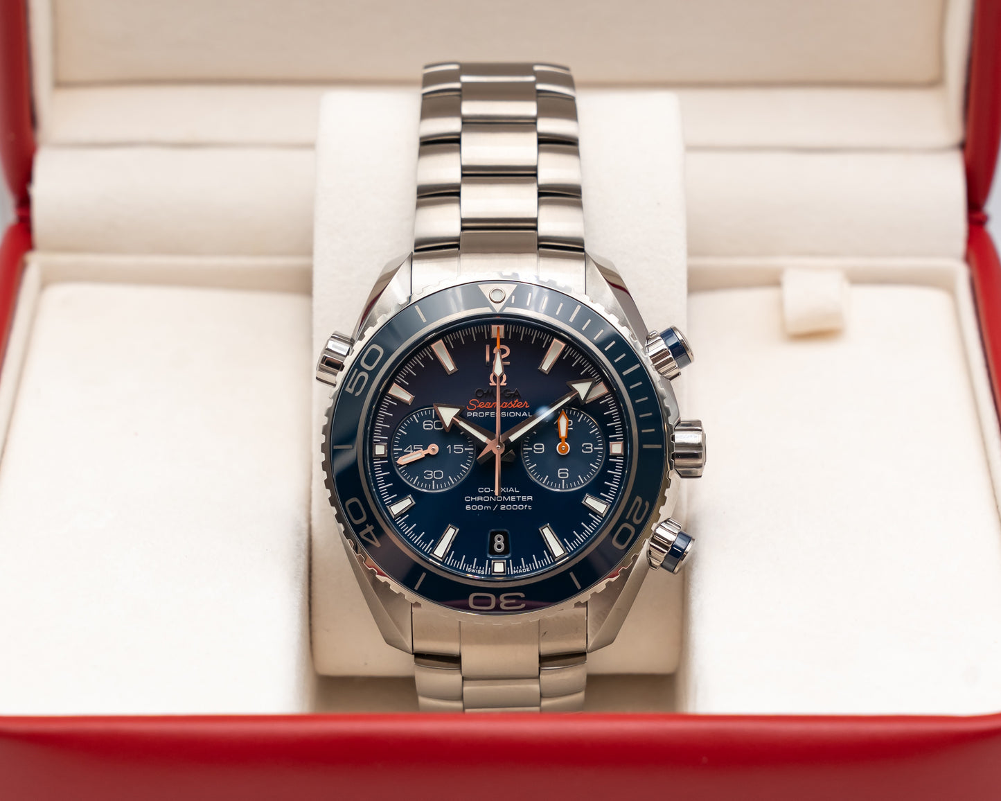 UNWORN Omega Seamaster Planet Ocean 600M 45.5mm 232.90.46.51.03.001 Chronograph Titanium Liquidmetal Blue