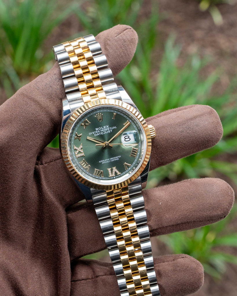 Rolex Datejust 36mm 126233 Two Tone Yellow Gold Green Diamond Dial Jubilee 2020