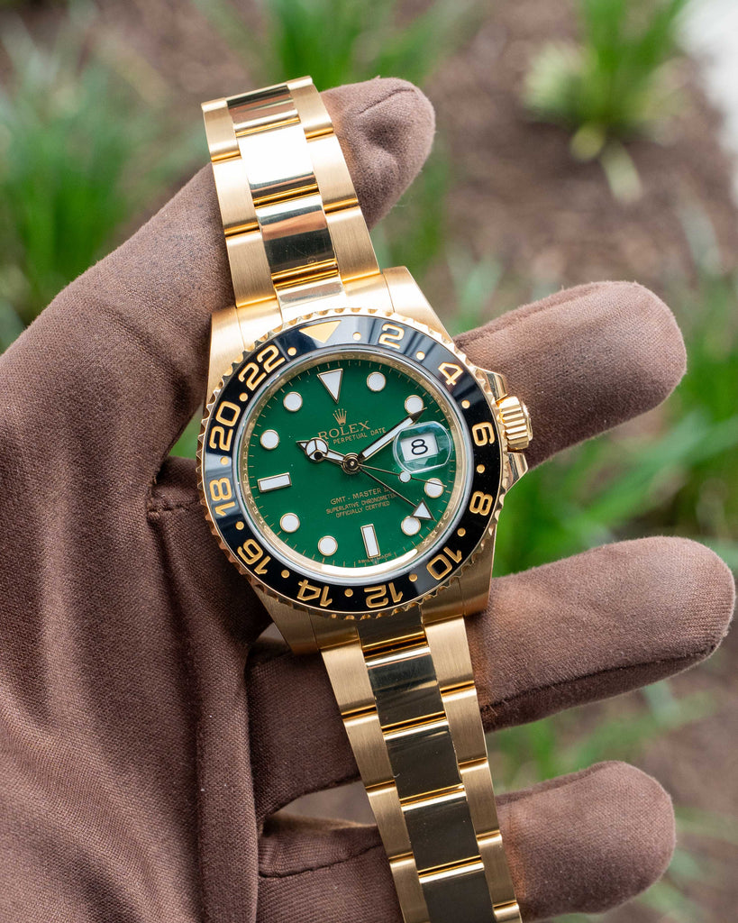 Rolex GMT Master II 40mm 116718LN Yellow Gold Green Dial 2015 (116718ln-0002)