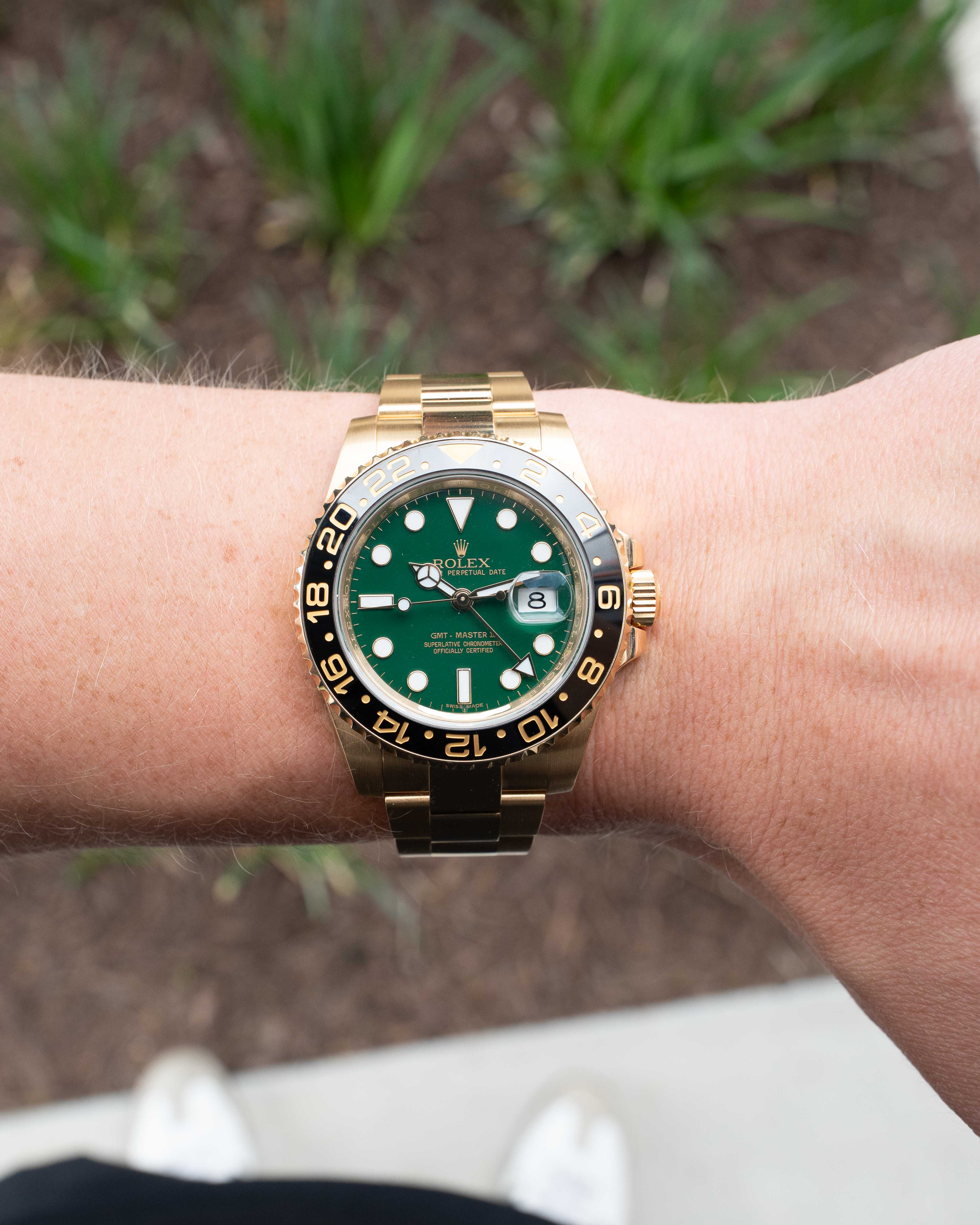 Rolex GMT Master II 40mm 116718LN Yellow Gold Green Dial 2015
