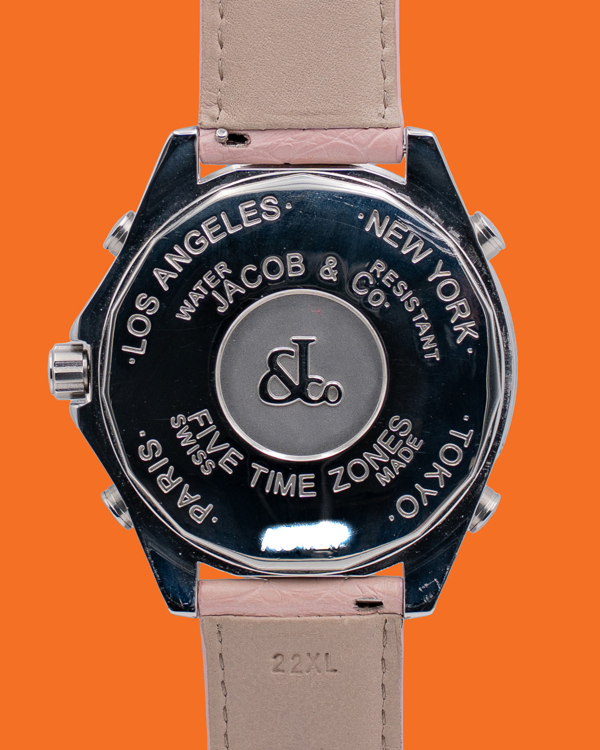Jacob & Co 47mm Five Time Zone Mother of Pearl on Pink Strap