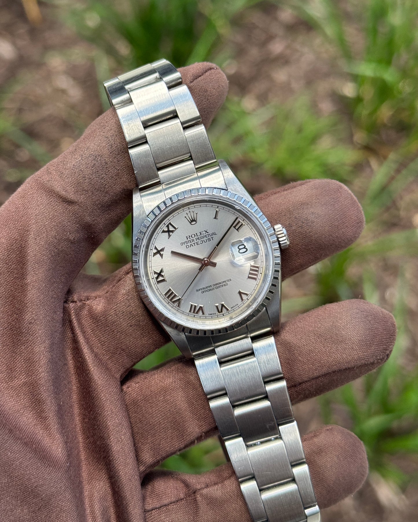 Rolex Datejust 36mm 16234 Silver Roman Dial Fluted Oyster