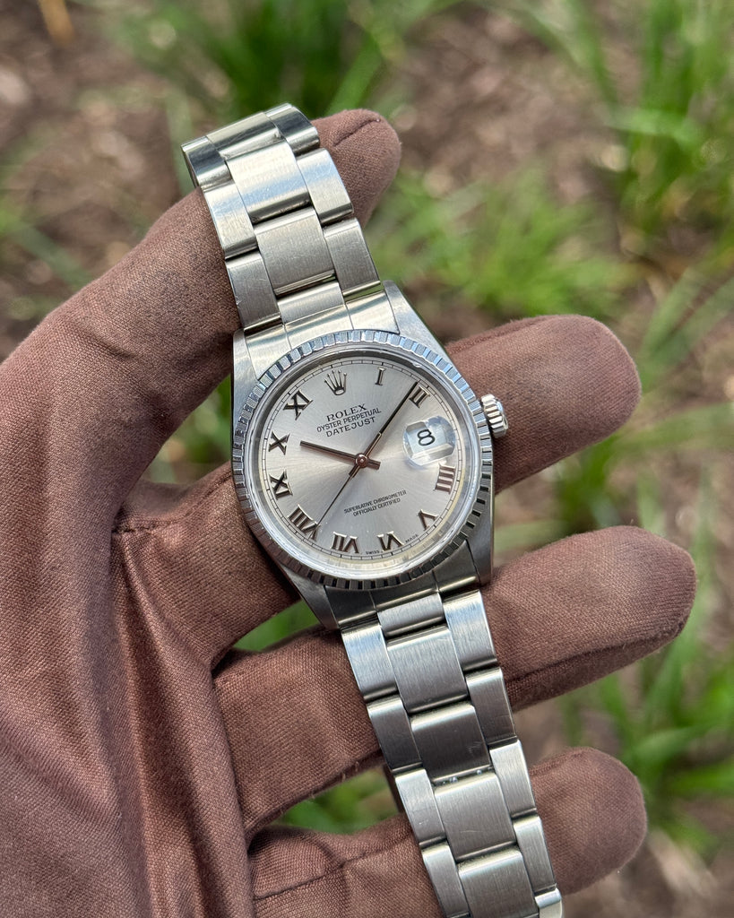 Rolex Datejust 36mm 16234 Silver Roman Dial Fluted Oyster