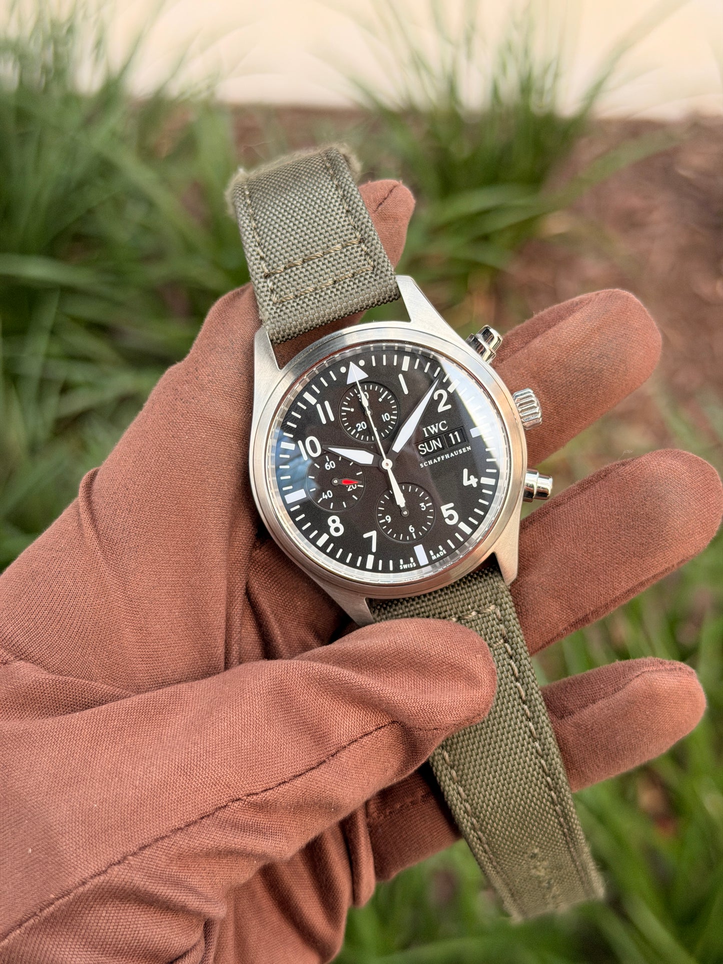 IWC Pilot's Watch IW371704 Chronograph On Green Strap