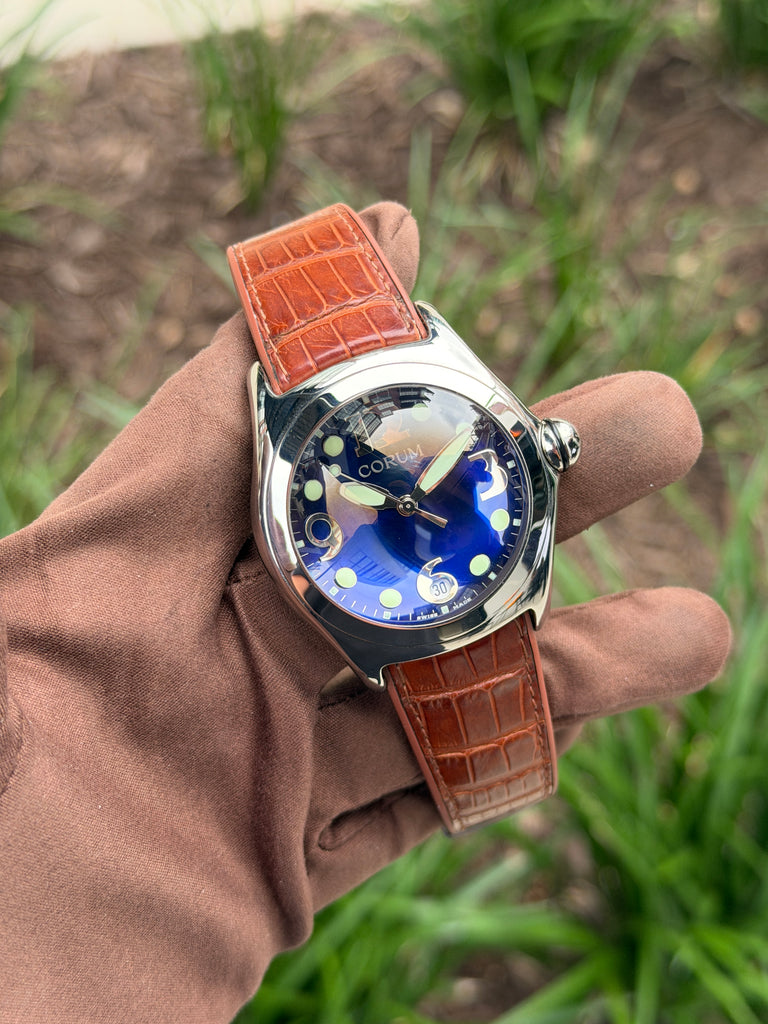 Corum Bubble 45mm 163.150.20 Blue Dial Brown strap