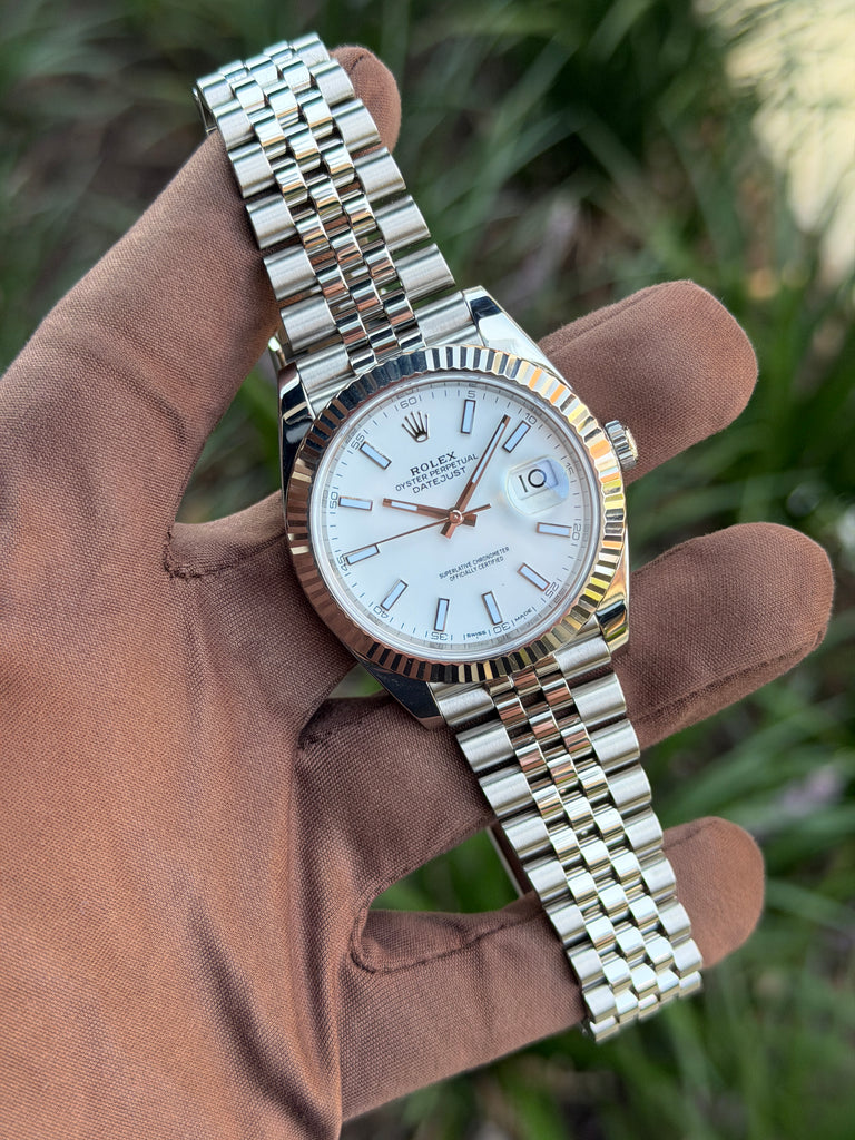 CPO Rolex Datejust 41mm 126334 White Stick Dial Fluted Jubilee 2019