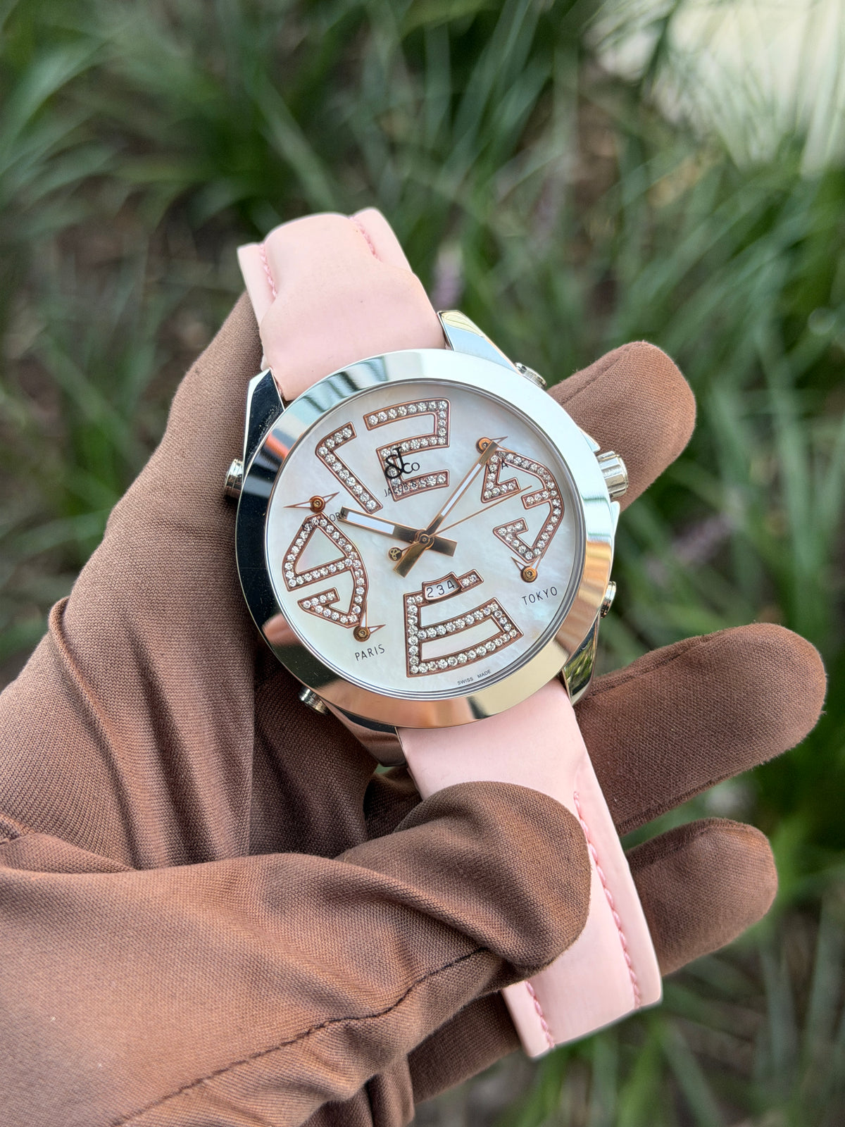 Jacob & Co Five Time Zone Mother of Pearl on Pink Strap