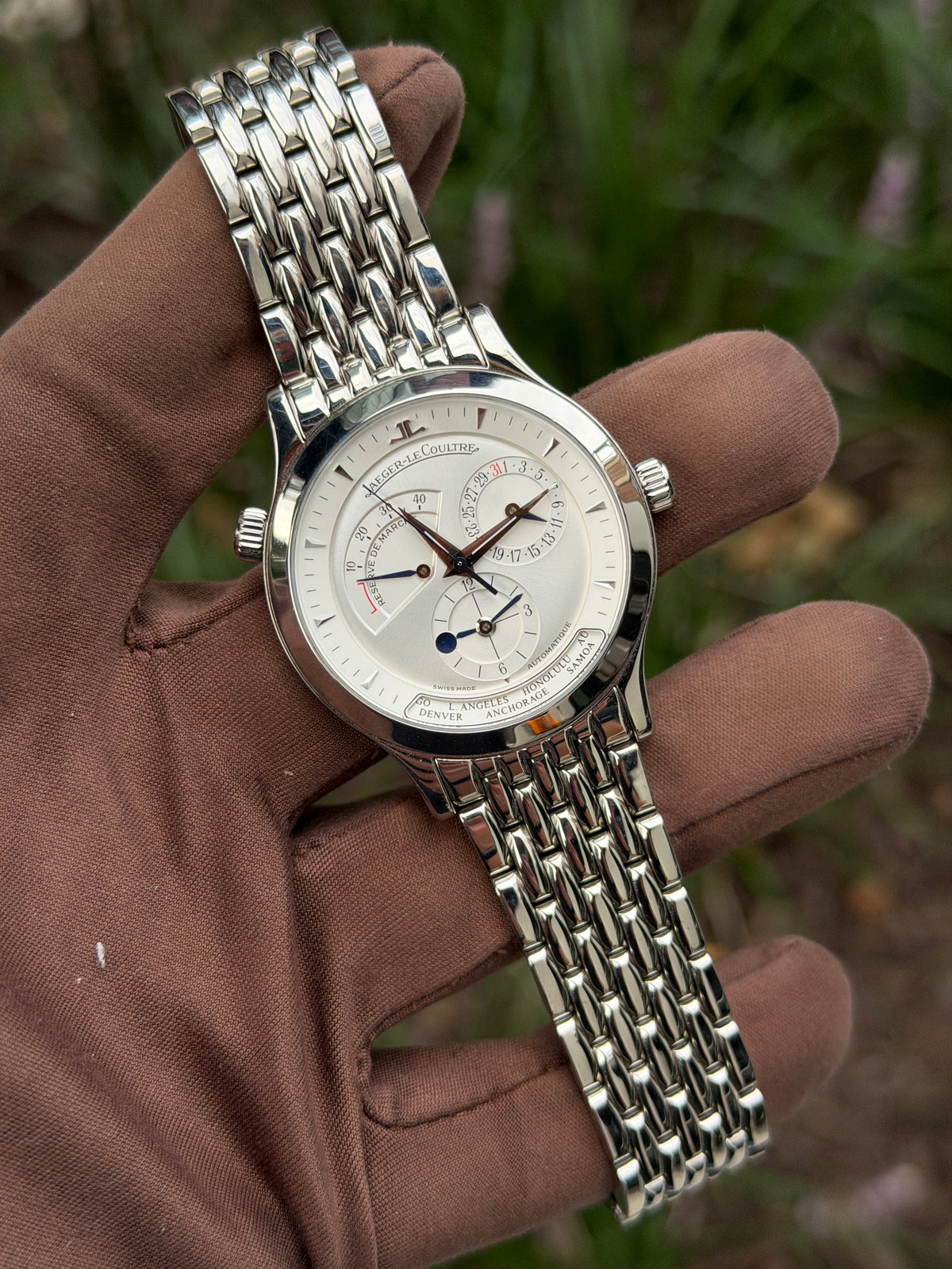 Jaeger LeCoultre Master Geographic 38mm Q1428120 World Timer on Beads of Rice Bracelet