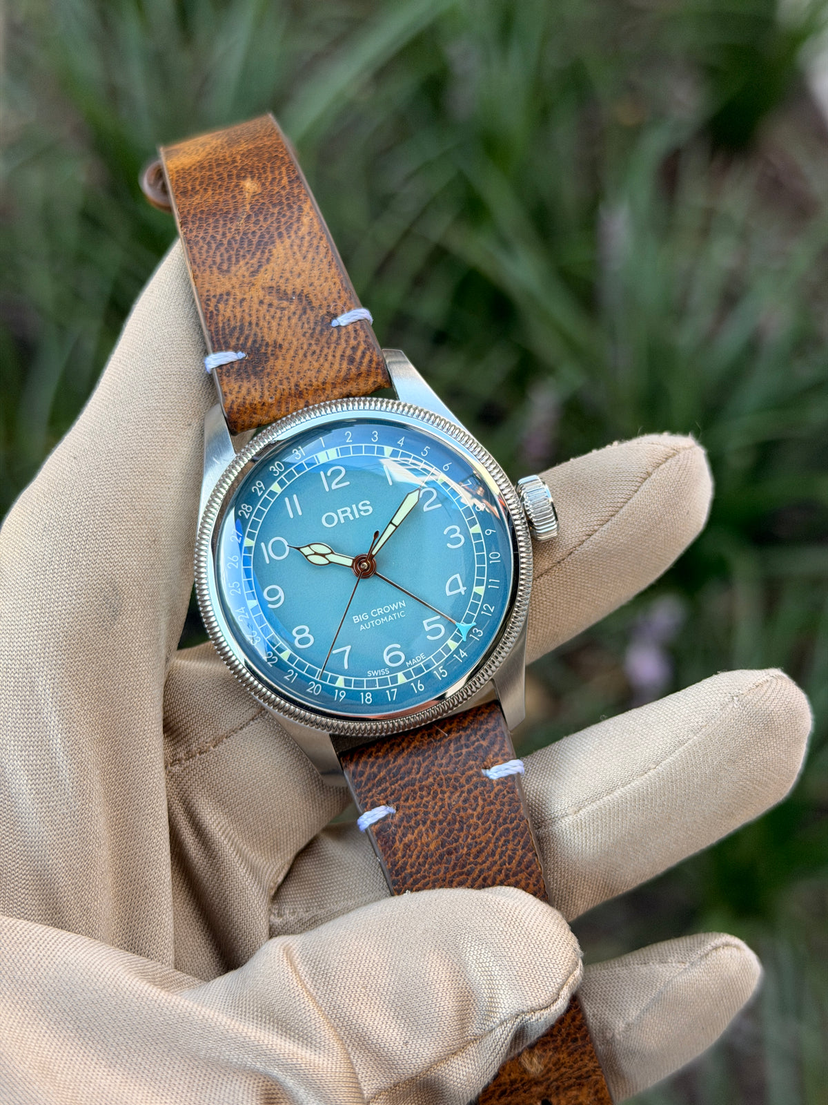 Oris Big Crown X Cervo Volante 38mm Blue Dial Deer Leather
