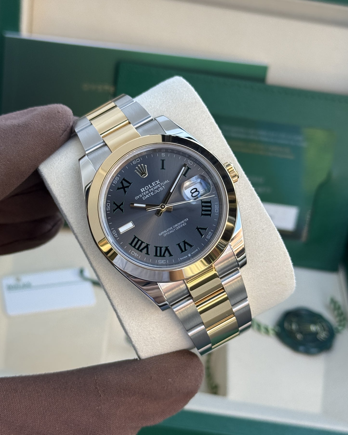 Rolex Datejust 41mm 126303 Two Tone Yellow Gold Wimbledon Dial Smooth Bezel 2025
