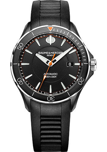 Baume & Mercier Clifton Club Automatic Watch - Date Display - 42 mm Polished and Satin Finished Case - Black Dial - Black Vulcanized Rubber Strap