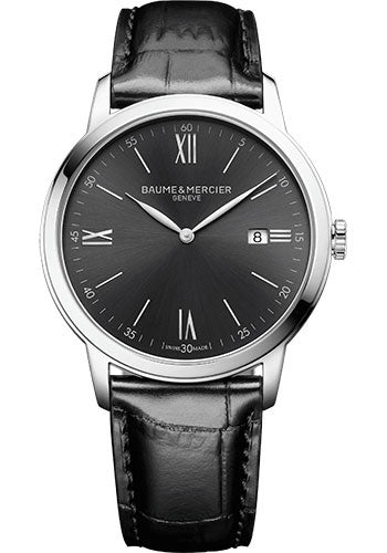 Baume & Mercier Classima Quartz Watch - Date Display - 42 mm Steel Case - Dial - Black Calfskin Strap