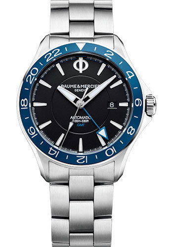 Baume & Mercier Clifton Club Automatic Watch - Date and Dual Time - 42 mm Steel Case - Black Dial - Steel Bracelet