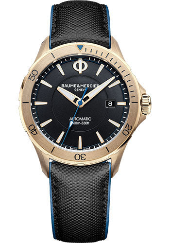 Baume & Mercier Clifton Club Automatic Watch - Date Display - Bronze - 42 mm Bronze Case - Black Dial - Black Calfskin Strap