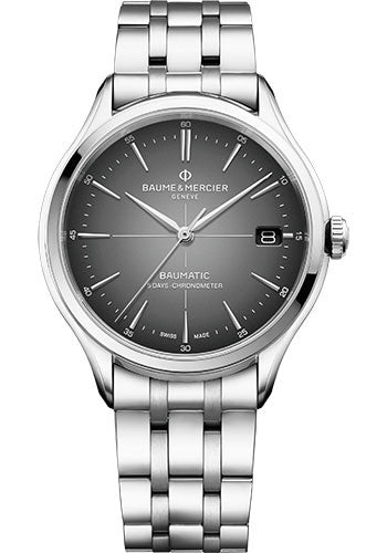 Baume & Mercier Clifton Automatic Watch - COSC Certified - Date - 40 mm Steel Case - Gray Dial - Steel Bracelet