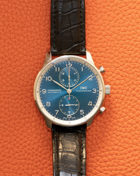 IWC Portuguese Chronograph Limited Edition IW371432 Blue Dial Open Card