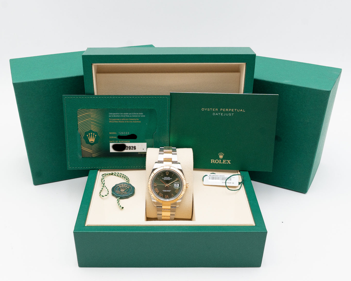 NEW RELEASE Rolex Datejust 126333 41mm  Olive Green Roman Dial Fluted Oyster Bracelet Steel and Yellow Gold 2026