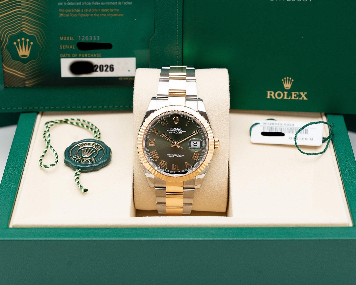 NEW RELEASE Rolex Datejust 126333 41mm  Olive Green Roman Dial Fluted Oyster Bracelet Steel and Yellow Gold 2026