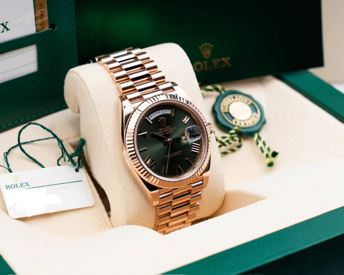 Rolex Day Date 40MM 228235 Olive Green Roman Everose 2017