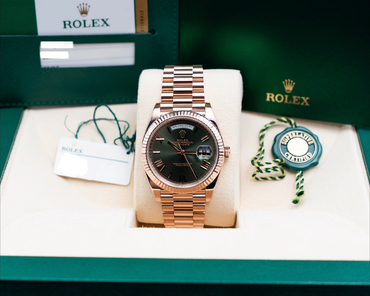 Rolex Day Date 40MM 228235 Olive Green Roman Everose 2017