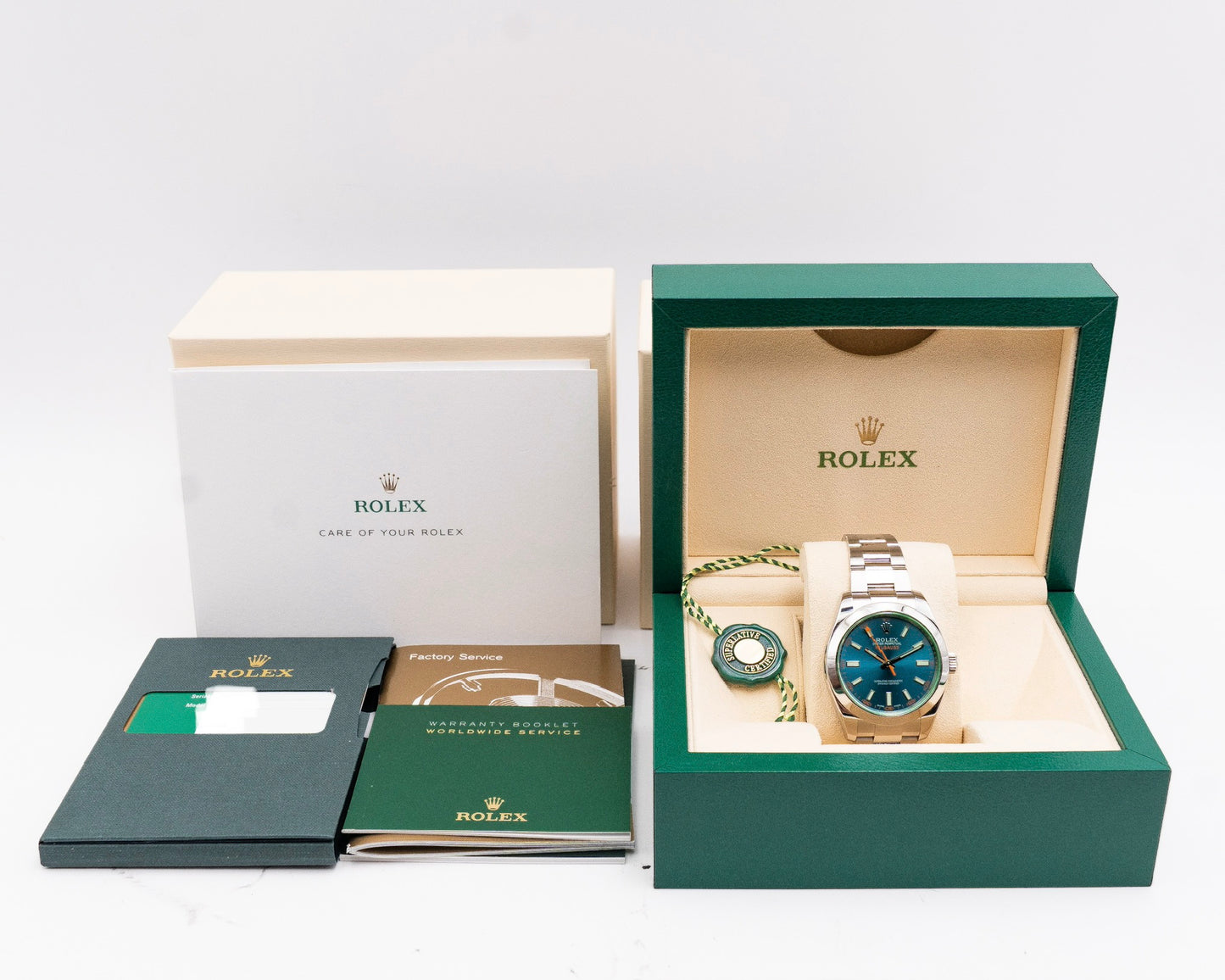 Rolex Milgauss 40mm 116400 Green Crystal Blue Dial 2015