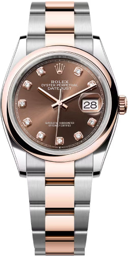 Rolex Datejust 36 Oystersteel Everose Gold Chocolate Diamond Set Dial Domed Bazel Oyster Bracelet - 126201 - 2026