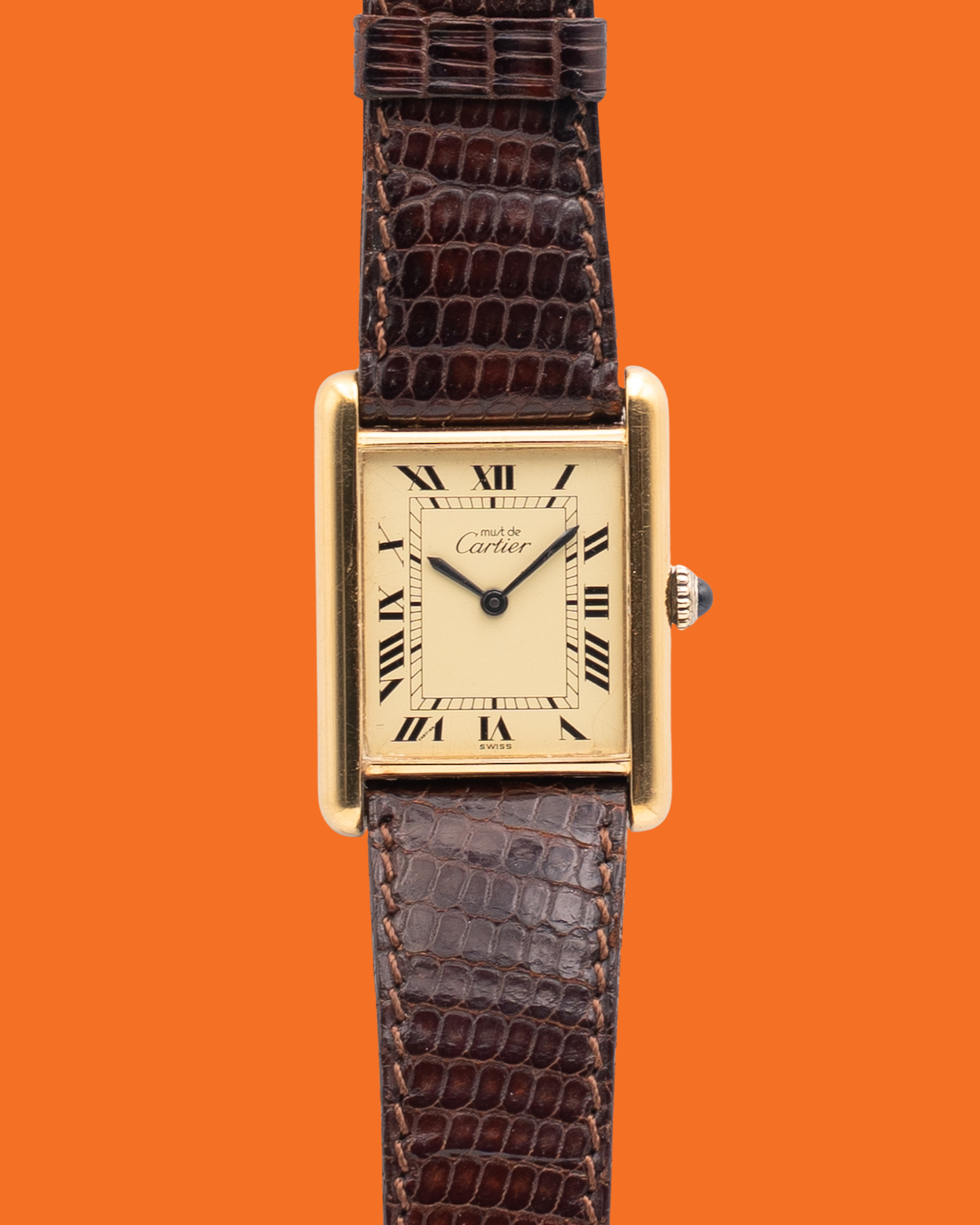 Cartier Argent 24mm 925 Ivory Roman Dial Brown Leather