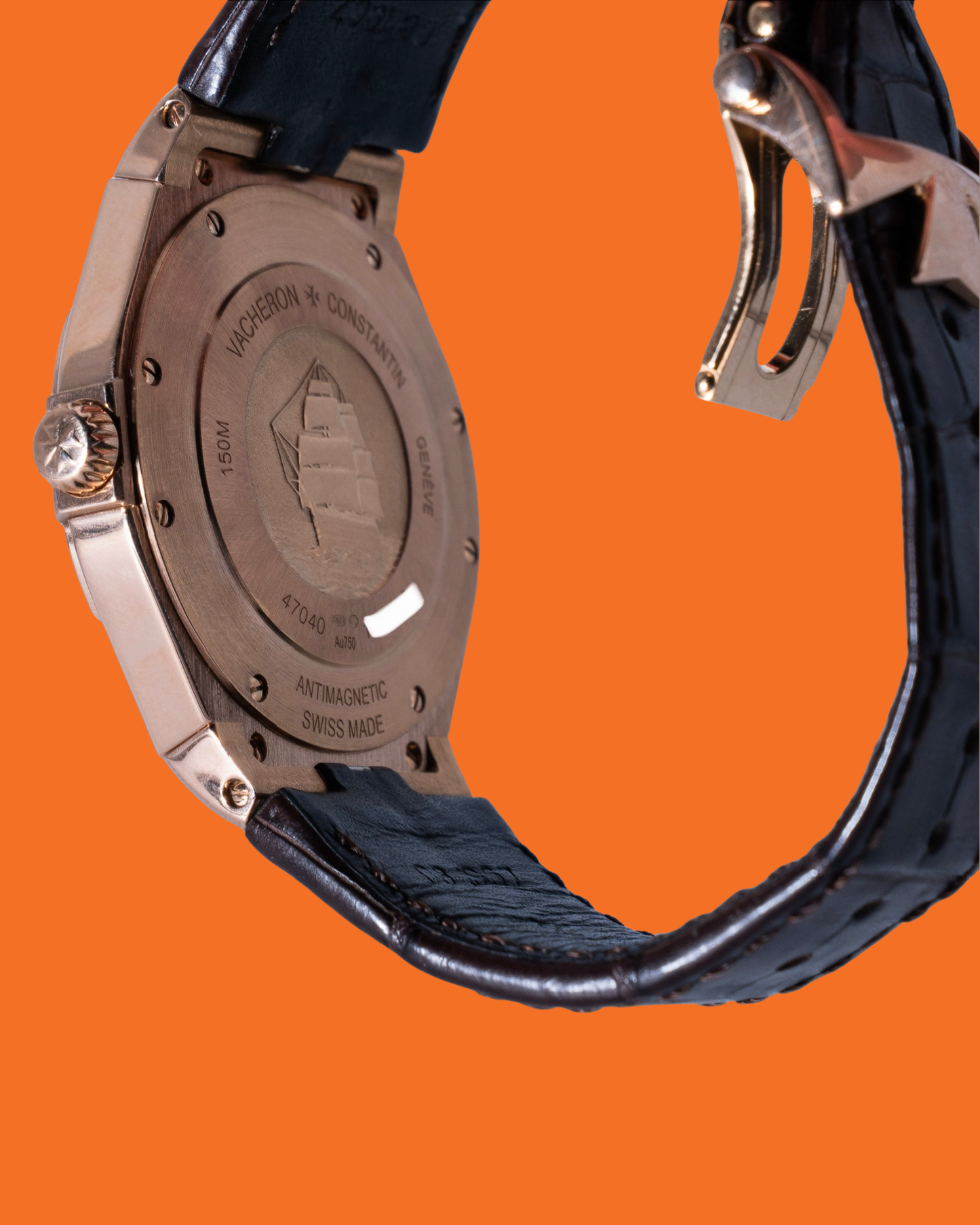 Vacheron Constantin Overseas Date Self-Winding 42mm 47040 Rose Gold Grey Dial Brown leather Strap