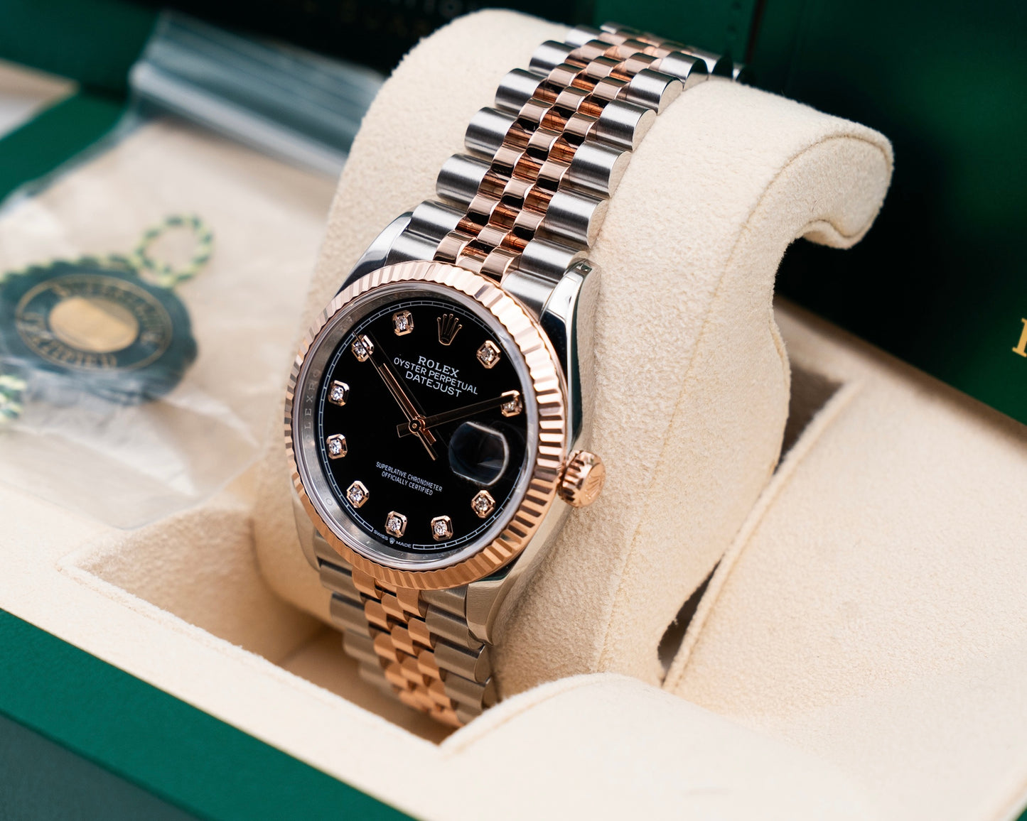 Rolex Datejust 36mm 126231 Two Tone Fluted Everose Black Diamond Dial 2024