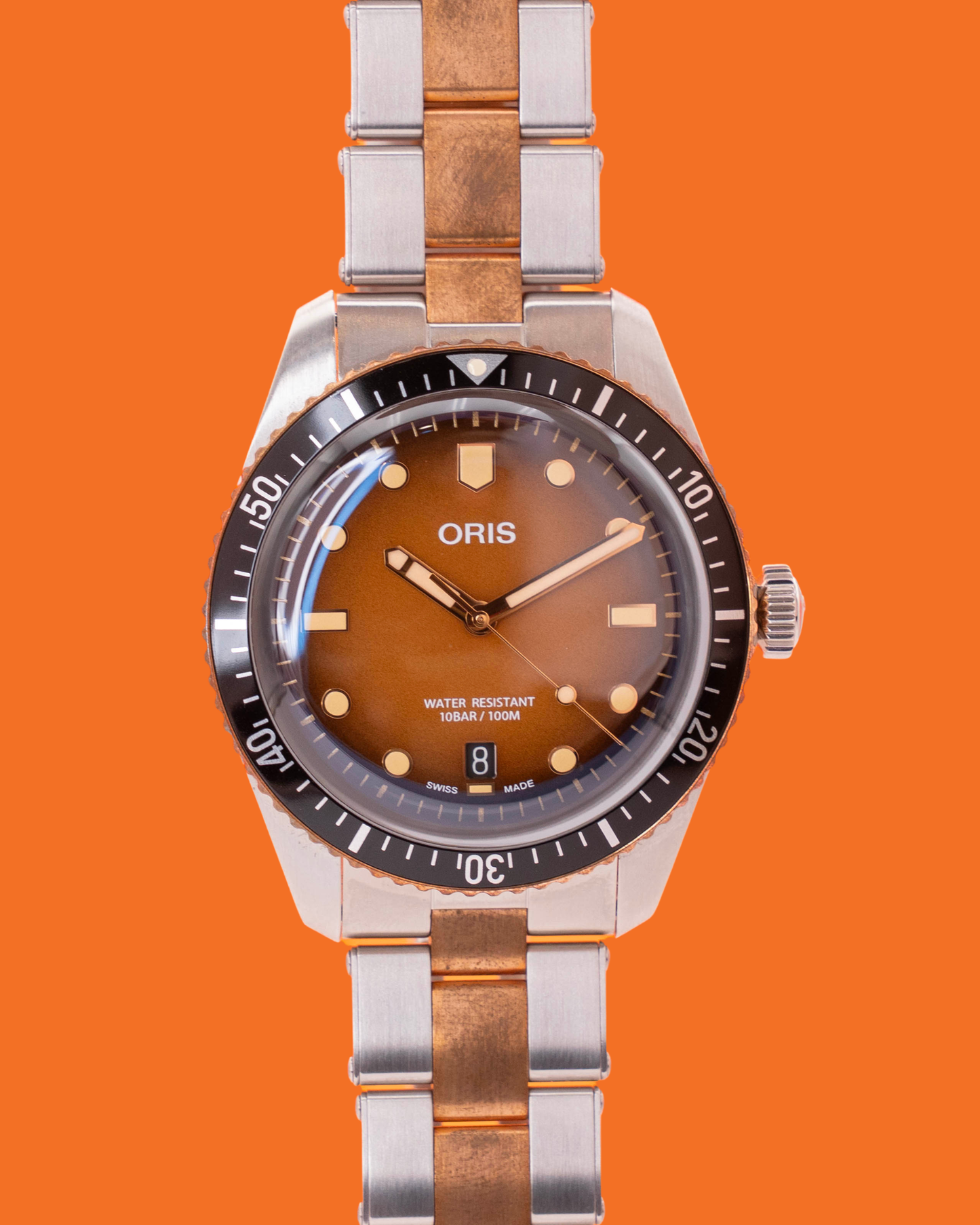 UNWORN Oris Divers Sixty Five 40mm 01 733 7707 4356 Sunset Brown Two Tone Bronze On Bracelet