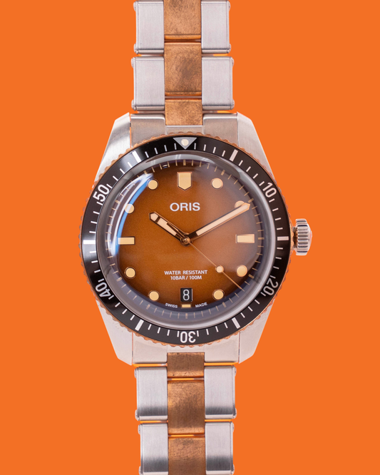 UNWORN Oris Divers Sixty Five 40mm 01 733 7707 4356 Sunset Brown Two Tone Bronze On Bracelet