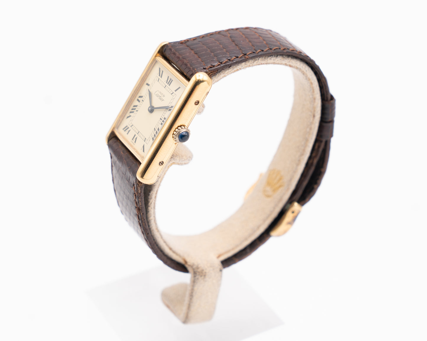 Cartier Argent 24mm 925 Ivory Roman Dial Brown Leather