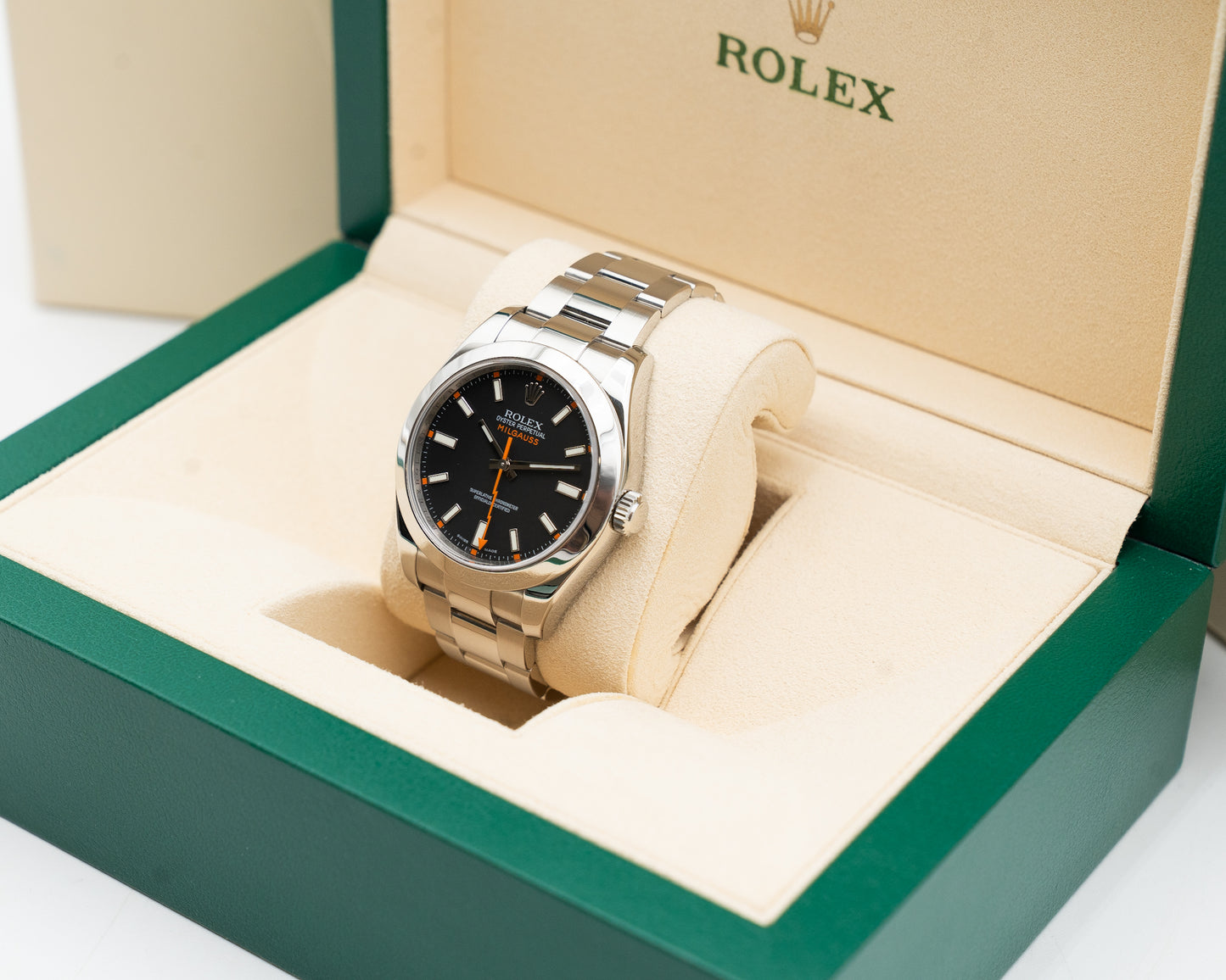 Rolex Milgauss 40mm 116400 Black Dial and Orange