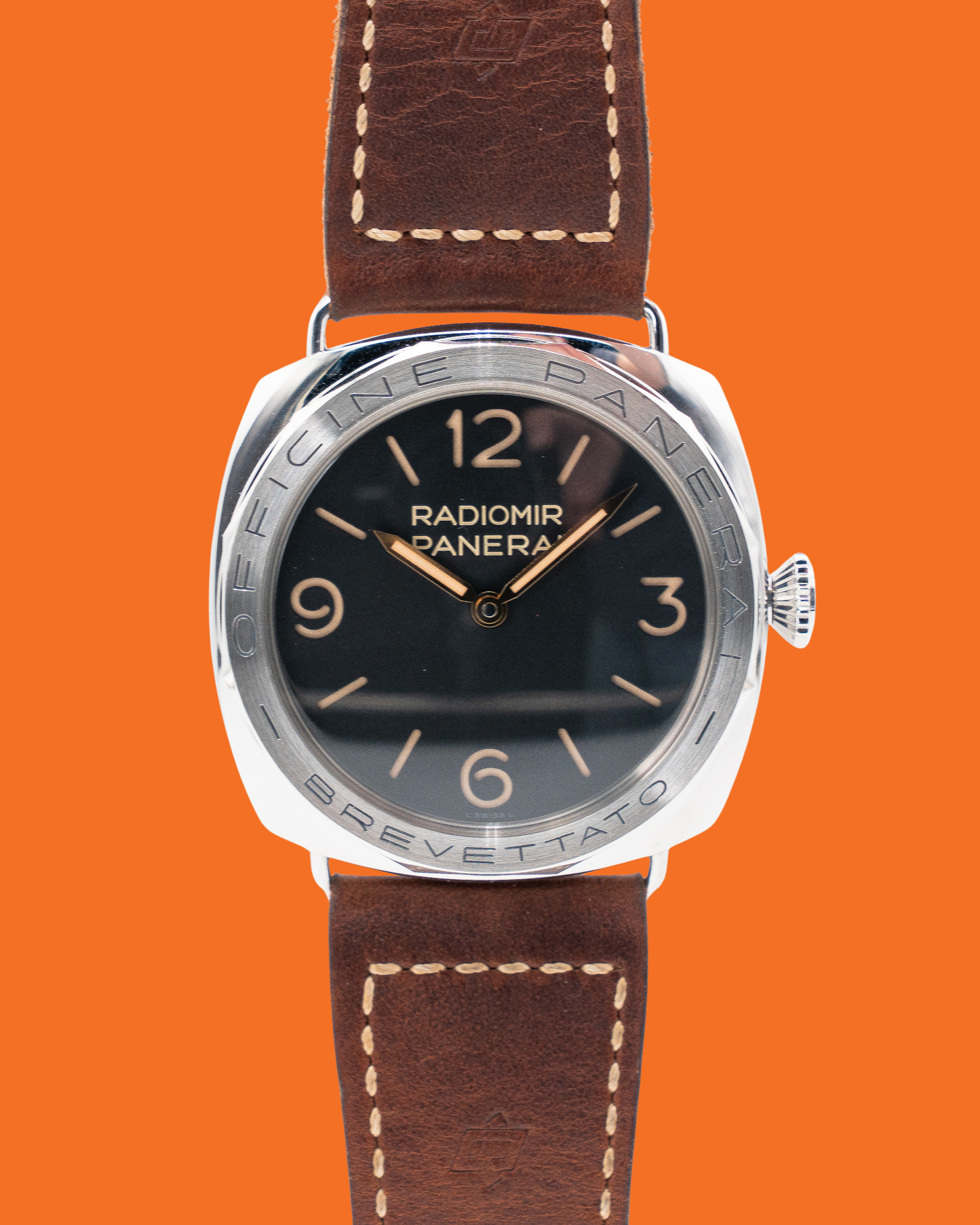 Panerai Radiomir 3 Days Acciaio Brevettato 47mm pam00685 Black Dial Brown Strap 2018