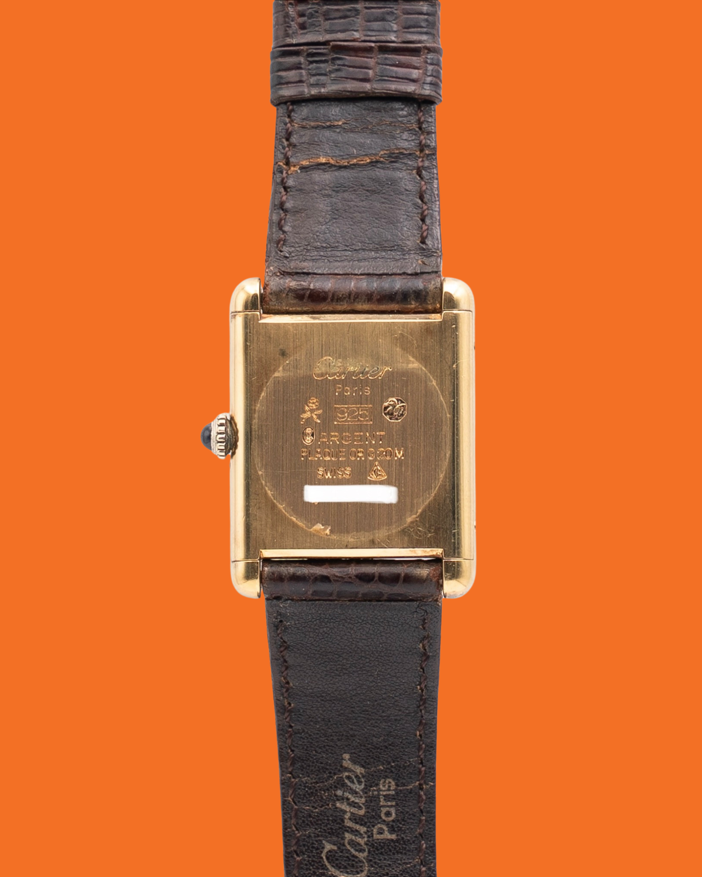 Cartier Argent 24mm 925 Ivory Roman Dial Brown Leather