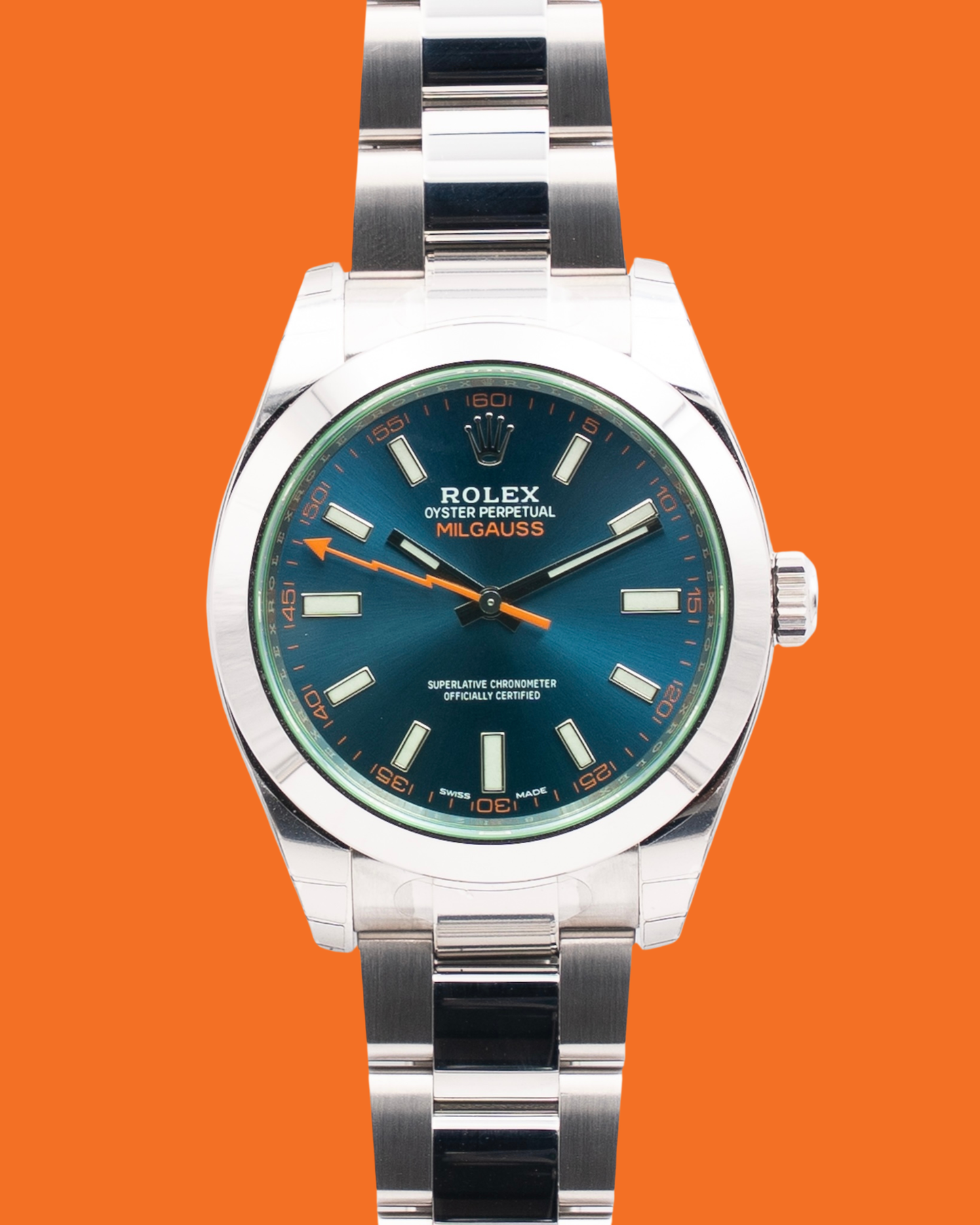 UNWORN STICKERED Rolex Milgauss 40mm 116400GV Green Crystal Blue Dial 2022