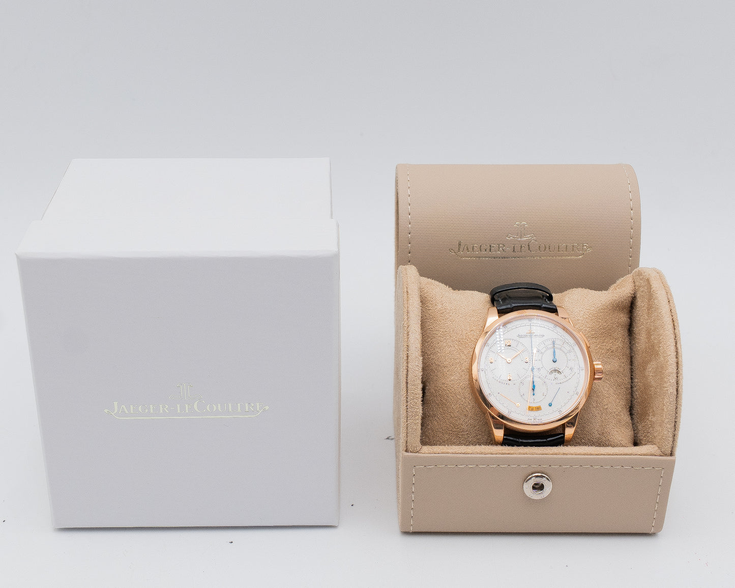 Jaeger leCoultre Duometre Chronographe 42mm Rose Gold White Dial 2025 Service Papers